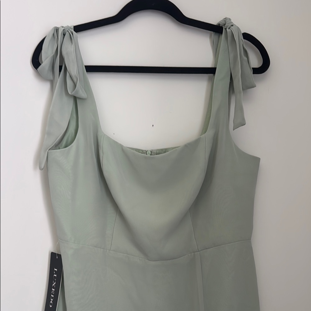Elegant Sage Green Dress with Bow Straps